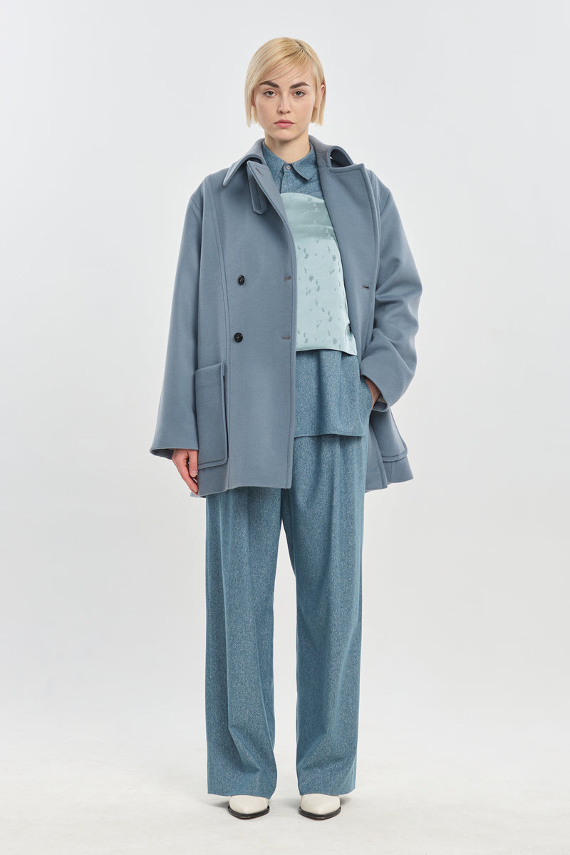 Light blue soft fleece wool peacoat