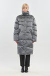 Silver soft touch shell long down coat