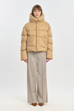 Beige soft touch shell short down coat