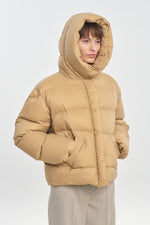 Beige soft touch shell short down coat