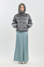 Silver soft touch shell short down coat