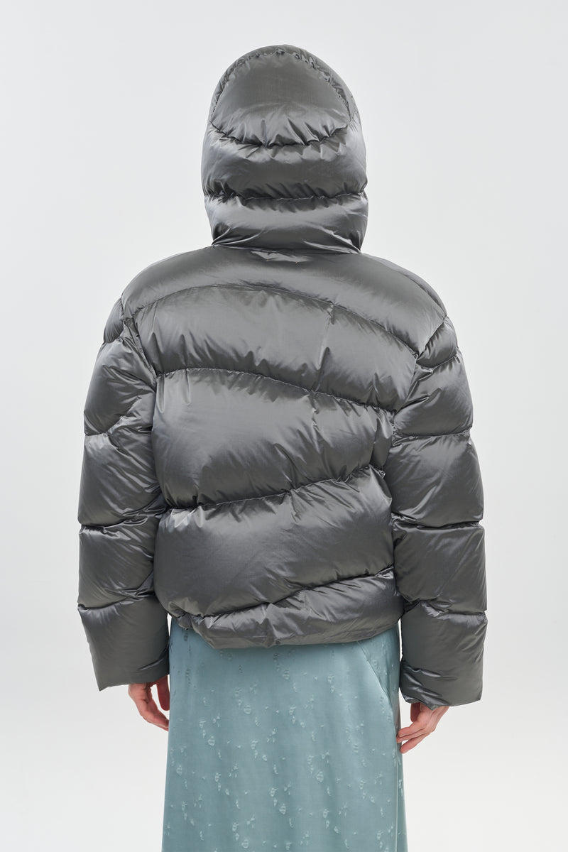 Silver soft touch shell short down coat