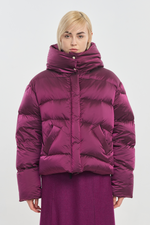 Magenta soft touch shell short down coat