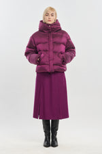 Magenta soft touch shell short down coat