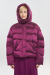 Magenta soft touch shell short down coat