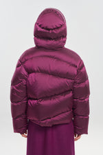 Magenta soft touch shell short down coat