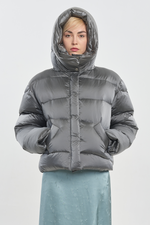 Silver soft touch shell short down coat