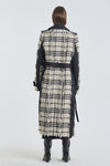 Check trench coat with fringe