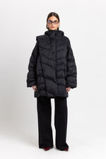 Black down coat with scarf