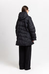 Black down coat with scarf