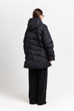 Black down coat with scarf