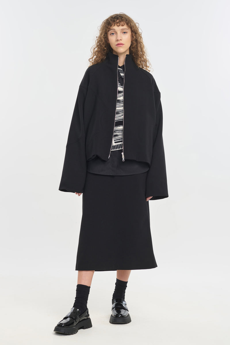 Black bistretch wool patchwork coat