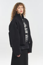 Black bistretch wool patchwork coat