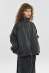 Faded black washed cotton cupro patchwork coat