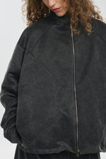 Faded black washed cotton cupro patchwork coat