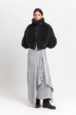 Charcoal black faux alpaca fur bomber jacket