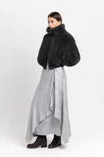 Charcoal black faux alpaca fur bomber jacket