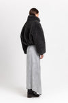 Charcoal black faux alpaca fur bomber jacket