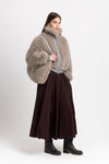 Light taupe faux alpaca fur bomber jacket