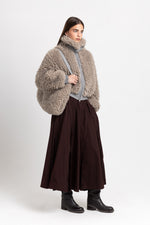 Light taupe faux alpaca fur bomber jacket
