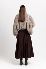 Light taupe faux alpaca fur bomber jacket