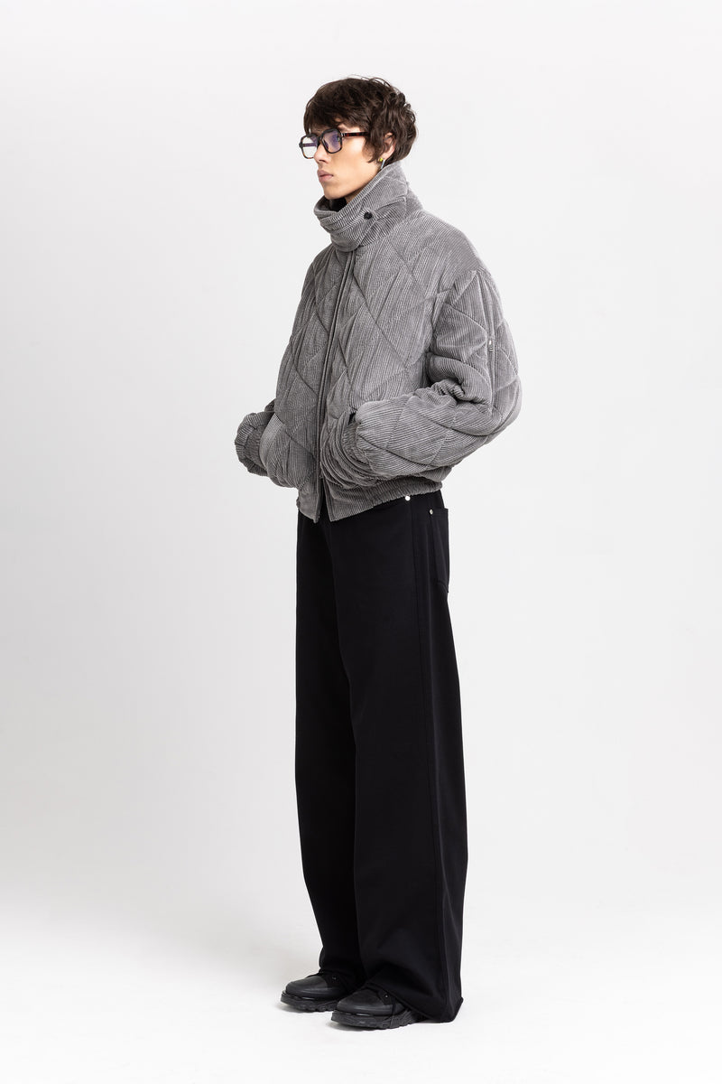 Grey quilted corduroy bomber jacket