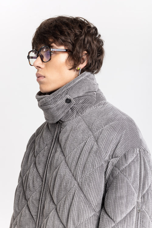 Grey quilted corduroy bomber jacket