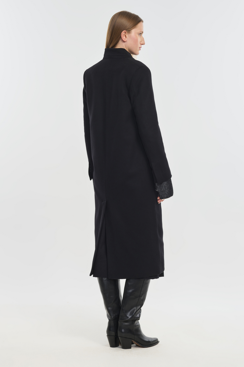 Black wool cashmere tailored coat