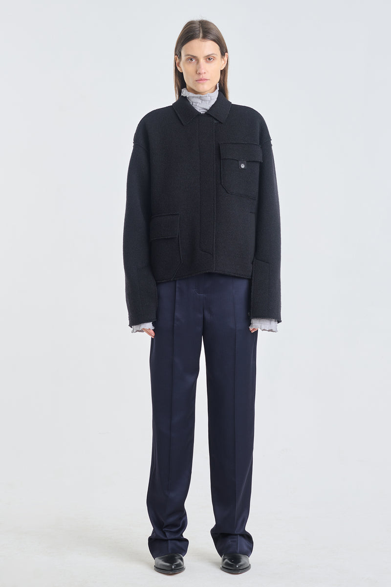 Black wool blend short coat