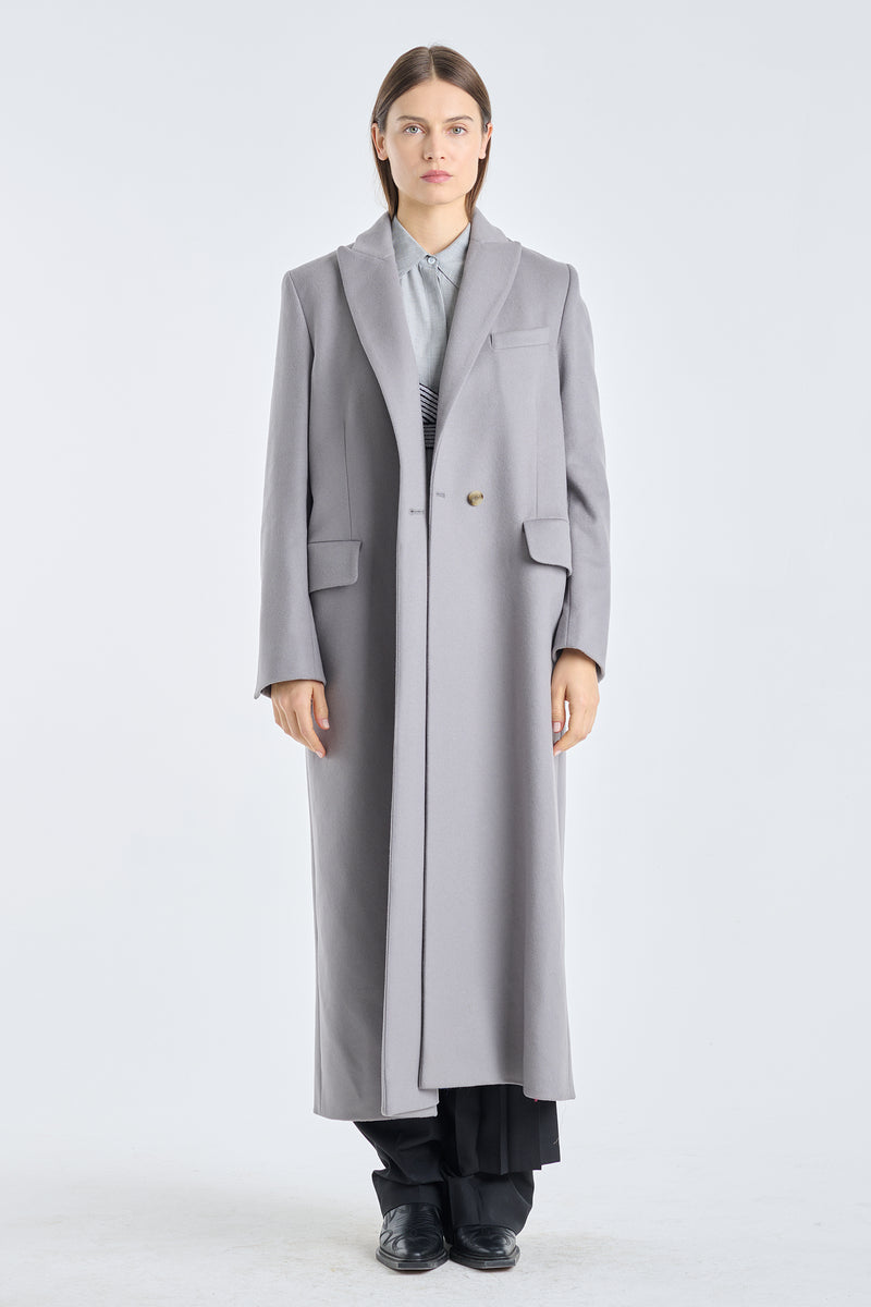 Grey wool cashmere melton tailored coat