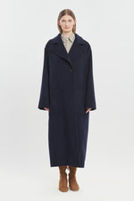 Dark blue soft fleece wool tailored coat