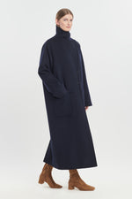 Dark blue soft fleece wool tailored coat