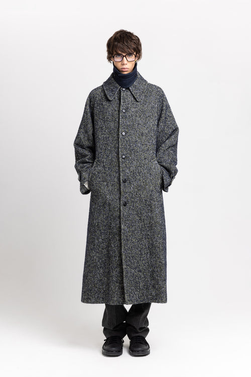 Navy & green twill blend unisex coat with double collar