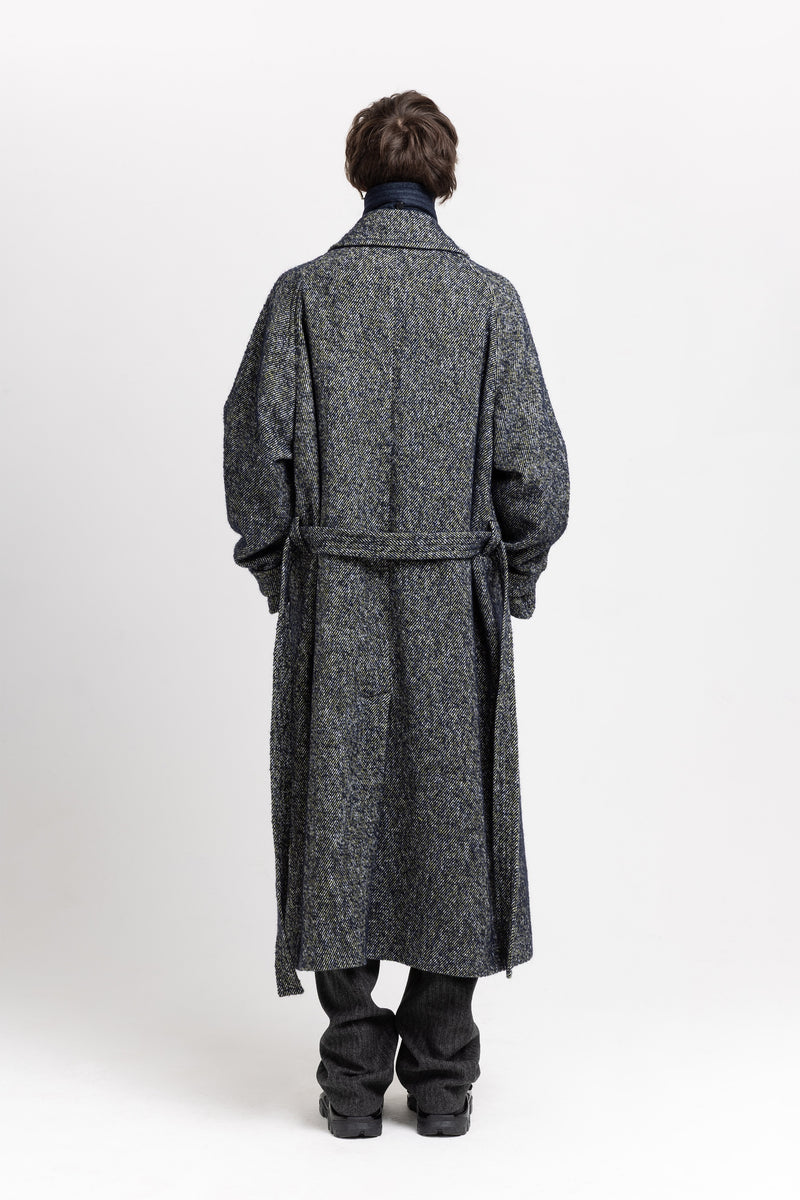Navy & green twill blend unisex coat with double collar