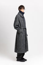 Navy & green twill blend unisex coat with double collar