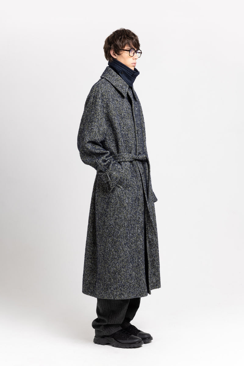 Navy & green twill blend unisex coat with double collar