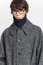 Navy & green twill blend unisex coat with double collar
