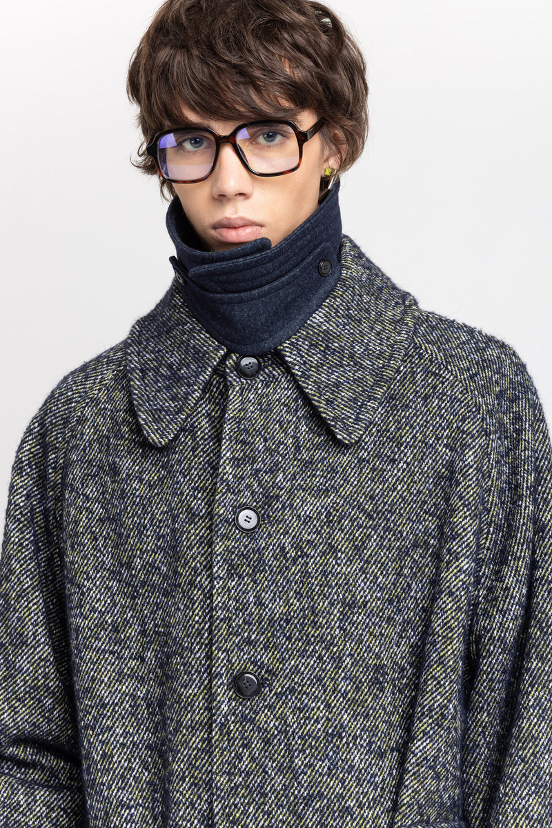 Navy & green twill blend unisex coat with double collar