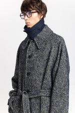 Navy & green twill blend unisex coat with double collar