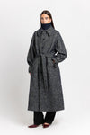 Navy & green twill blend unisex coat with double collar