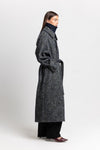 Navy & green twill blend unisex coat with double collar