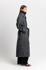 Navy & green twill blend unisex coat with double collar