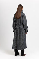 Navy & green twill blend unisex coat with double collar