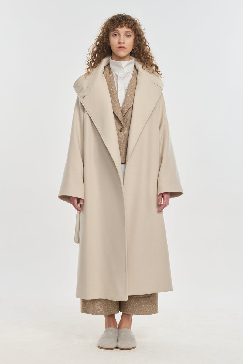 Light beige wool cashmere robe coat