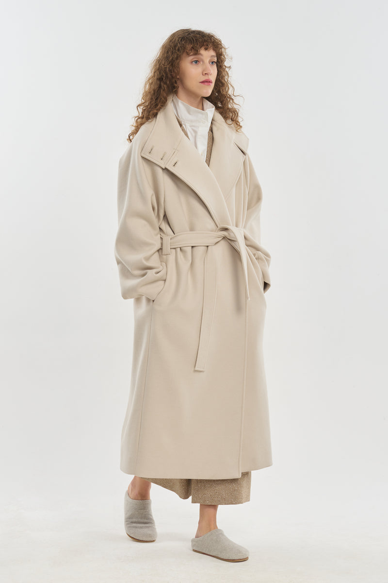 Light beige wool cashmere robe coat