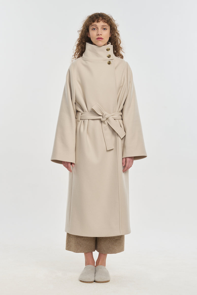 Light beige wool cashmere robe coat