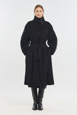 Black wool cashmere & quilt robe coat