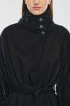 Black wool cashmere & quilt robe coat