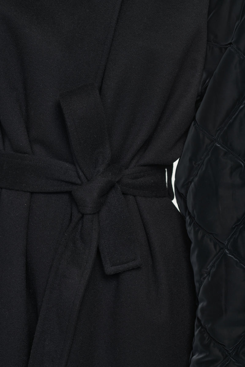 Black wool cashmere & quilt robe coat