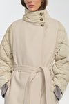 Light beige wool cashmere & quilt robe coat